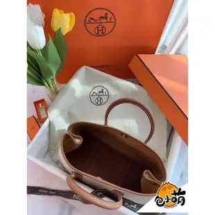 二手Hermès Garden Party 金棕色 皮革拼帆布手提包 30cm