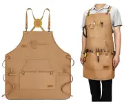 Canvas Work Apron for Men【12 Tool Pockets】 Tool Apron Cross-Back Waterproof A...