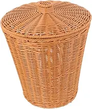 VILLFUL Rattan Trash Can Blanket Organizer Woven Waste Paper Basket Trash Woven Holder Storage Woven Basket with Lid Rattan Garbage Bin Round Wicker Basket Toys Basket Plastic Light Brown