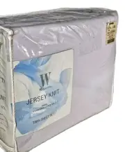Vintage Wamsutta Jersey Knit Lavender Twin Sheet Set Flat Fitted & Pillowcase