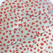 Sequin Round 1.5" Sweet Hearts Print Red Silver Metallic