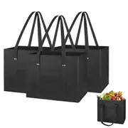 33x26x28cm Reusable Grocery Bags Foldable Kitchen Tote Bags with Long Handles-Black