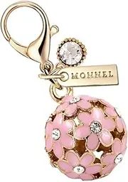 [Monnel] MC343 Little Crystal 3D Flower Hydrangea Lobster Clasp Charm for Women Girls with Velvet Bag (Pink,1 Piece), 1.6 cm (L) X 1.6 cm (W) X 1.6 cm (H), zinc alloy metal, Rhinestone