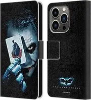 Head Case Designs Official The Dark Knight Joker Card Important Faux Leather Wallets Mobile Phone Case Compatible with Apple iPhone 14 Pro