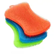 Paquete de 3 cepillos para platos reutilizables con esponja de silicona
