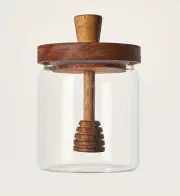 Honey Pot Airtight Glass Honey Jar With Dipper Stick And Wooden Lid NIB