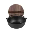 NNEAGS 25cm Cast Iron Japanese Style Sukiyaki Tetsu Nabe Shabu Hot Pot with Wood