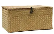 Wicker Basket with Lid, Natural Seagrass Storage Baskets for Organizing, Wove...