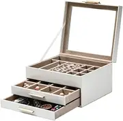 axGear Jewelry Storage 3 Layers Drawer Box Glass For Necklace Earrings Organizer