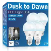4 Pack Dusk to Dawn LED Outdoor Light Bulbs 5000K 9W A19 E26