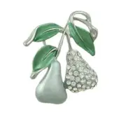 Light Green Enamel and Crystals Pears Brooch Pin - PRF211