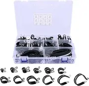 Stainless Steel Pipe Clamp Assortment Kit, Solid Rubber Cushion Insulated Wire Clamp, 12 Sizes 1/5"-2" Metal Wire Cable Clip for Hose, Tube, Automotive, Fuel Line