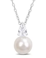 Rina Limor Silver 0.67 ct. tw. White Sapphire 8.5-9mm Pearl Pendant Necklace