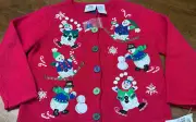 NEW Tiara Christmas Cardigan Button Beaded Sweater Holiday Snowmen Size 5
