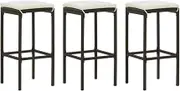 Bar Stools with Cushions 3 pcs Brown Poly Rattan,Table & Bar Stools 13KG-313442