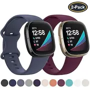 2 Pack Smart Watch Band Compatible with Fitbit Versa 4 Sense 2 Versa 3 Sense Soft Silicone Smartwatch Strap Waterproof Adjustable Breathable Sport Band Replace