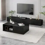2-Piece Set Lusso Designer Wooden Coffee Table & 2m TV Cabinet (Black)