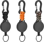 3 Pack Heavy Duty Retractable Keychain with Steel Cable and Carabiner Clip, ID Badge Clip Reel