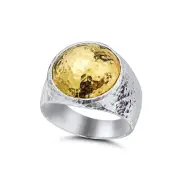 Atlantis Fine Jewels 925 Sterling Silver Large 2 tone Men's Dome Ring Hammered