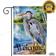 Welcome Summer Coastal Garden Flag 12x18 Blue Heron Seabird Nautical Yard Decor