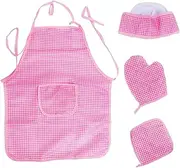 ＫＬＫＣＭＳ Kids Aprons Kitchen Toys, Chef Costume Set Kids Baking Chef Set for Crafting, Pink