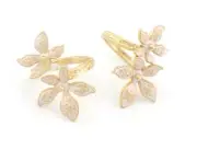 Flowers Adjustable Ring Shiny Gold Plated Brass White Enamel Filled 9US 2827