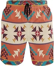 [GuoChe] Mens Swim Trunks Colorful Geometry Boho Quick Dry Swimwear Board Shorts Mens Swim Trunk Pants with Mesh Lining