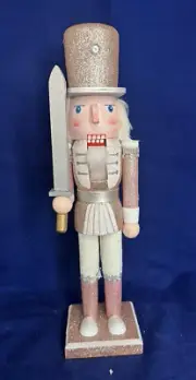 15”WOODEN NUTCRACKER NEW Pink Sparkle, gold￼ CHRISTMAS DECORATION