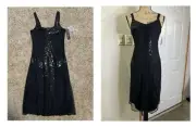 IDEOLOGY Black Sequin Mesh WhimsiGoth Witchy Slip Fairy Grunge Dress Womens XS