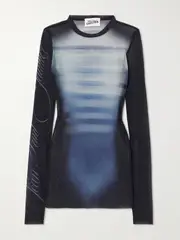 [Jean Paul Gaultier] Jean Paul Gaultier - Trompe L'oeil Printed Mesh Top - Blue - small small Blue
