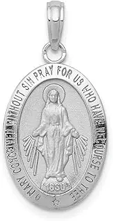[JewelryWeb] 14ct White Gold White Miraculous Medal Pendant Necklace High Polish and Satin Finish Oval Shape 26x13mm Wide