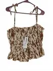 LUCCA Smocked Crop Top in Brown and Cream Polyester Medium