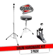 Kick Drum Pedal, Drummers Throne Seat & Cymbal Stand | Drum Hardware Bundle Kit