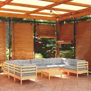 10 Piece Garden Lounge Set with Grey Cushions Pinewood vidaXL
