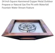 Metal Copper 24" Square Pool Fire Pit And Water Bowl (Bonus Glass Wind Guard)