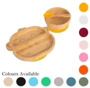 Monkey Baby Feeding Set Bamboo Silicone Suction Plate Bowl Weaning Spoon 3pc