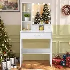 Bedroom Vanity Table Makeup Desk Set 10 LED Lights Mirror Dressing Table White
