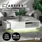Artiss Coffee Table LED Lights High Gloss Storage Drawer Modern Furniture White