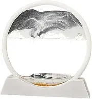 3D Dynamic Sand Art Liquid Motion, 3D Deep Sea Sandscape Picture Decor, Color Quicksand Snowy Mountain Base Decor, Sand Frame Desktop, Relaxing Desktop Home Office Work Decor (White Box Black)