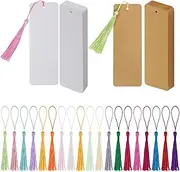 choyaxo 120 Pcs Kraft Paper Blank Bookmarks with 100 Pcs Colorful Tassels Paper Bookmarks for DIY Art Projects, School Supply, Gifts Tags 5.5x2 inch (120)