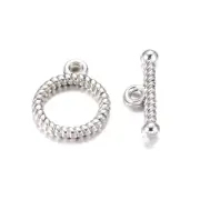 20Sets Tibetan Alloy Ring Toggle Clasps Textured Closure Nickel Free Silver 16mm
