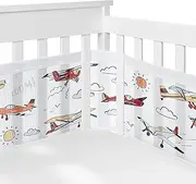 Sweet Jojo Designs + BreathableBaby Vintage Airplane Boy Breathable Mesh Crib Liner Baby and Infant Yellow Orange Red White Blue Airplanes Air Plane Transportation Clouds Sun Sky Aviator