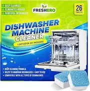 Freshero Dishwasher Cleaner and Deodorizer Tablets 26-Pack, Deep Cleaning Descaler for Dishwasher Machine, Heavy Duty, Septic Safe, Removes Grease & Build-ups, 1 Year of Cleaning Supplies (scentless)