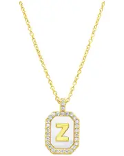 ADORNIA 14K Plated Pearl CZ Initial Tablet Necklace