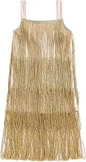 [BULINGNA] Little Kids Girls Sequin Fringe Layer Dress Sparkling Tassel Sleeveless Dress Zip Back Summer Party Latin Dress