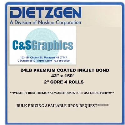 4 ROLLS 42"x150' 24LB COATED BOND PLOTTER PAPER
