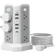 Surge Protector Power Strip Tower with USB C Port(PD18W),10FT Extension Cord ...