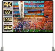 Projector Screen with Stand 80 inch 16:9 HD 4K Indoor Outdoor Projection