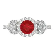 14K White Gold Three-Stone Promise Ring, 1.46 ct Round Cut Simulated Tourmaline
