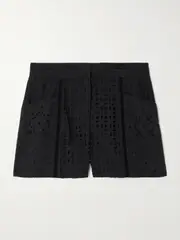 [Veronica Beard] Veronica Beard - Fabian Broderie Anglaise Cotton Shorts - Black - US14 US 14 Black